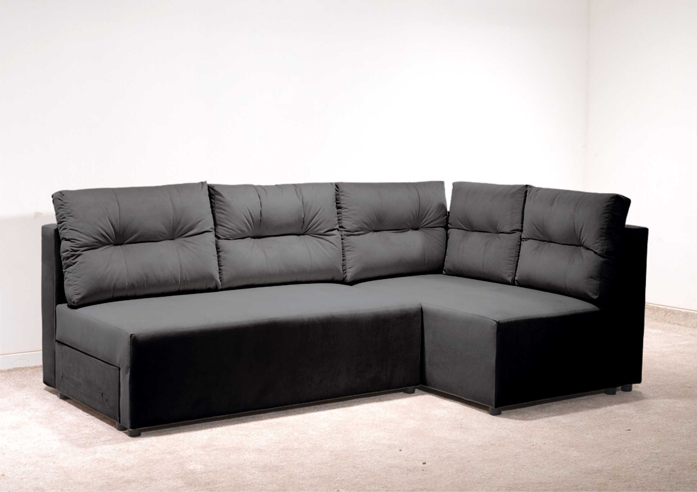 Mały narożnik z pikowanymi poduszkami czarny